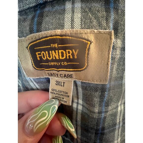 FOUNDRY SUPPLY CO. LONG SLEEVE BLUE GRAY PLAID BUTTON UP MENS SIZE 3X - Picture 3 of 8